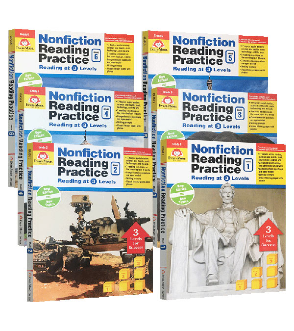 Evan Moor美国加州分级练习册《Nonfiction reading practice》，全套6册，覆盖G1-G6年段 学科体系阅读强化训练