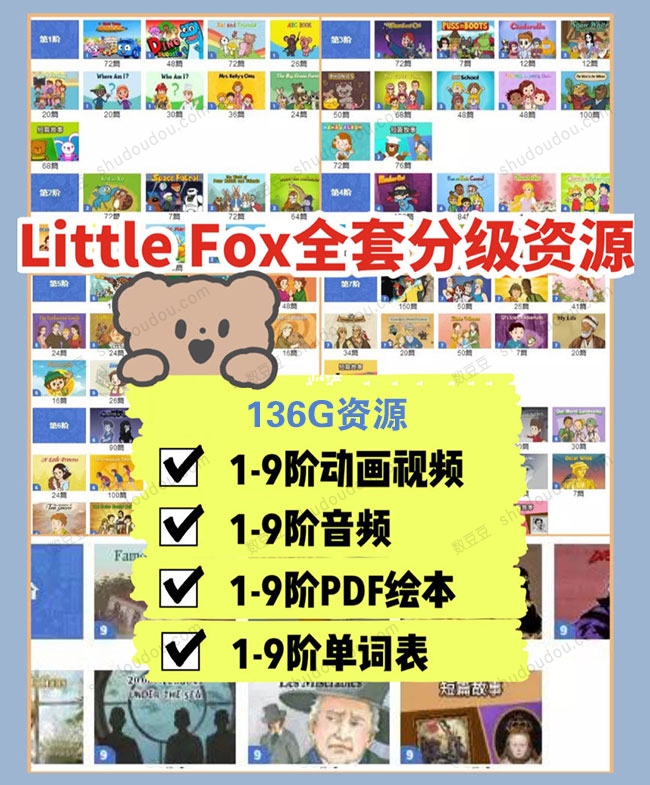 英语分级动画《Little Fox》1-9阶段全套资源136.8G(视频+音频+PDF+单词表)