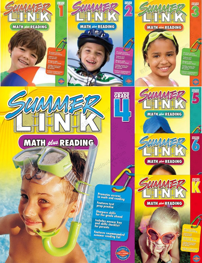 针对幼儿和小学生开发的数学与读写技能综合练习册《Summer Link Math Plus Reading》k-6级别 共7册