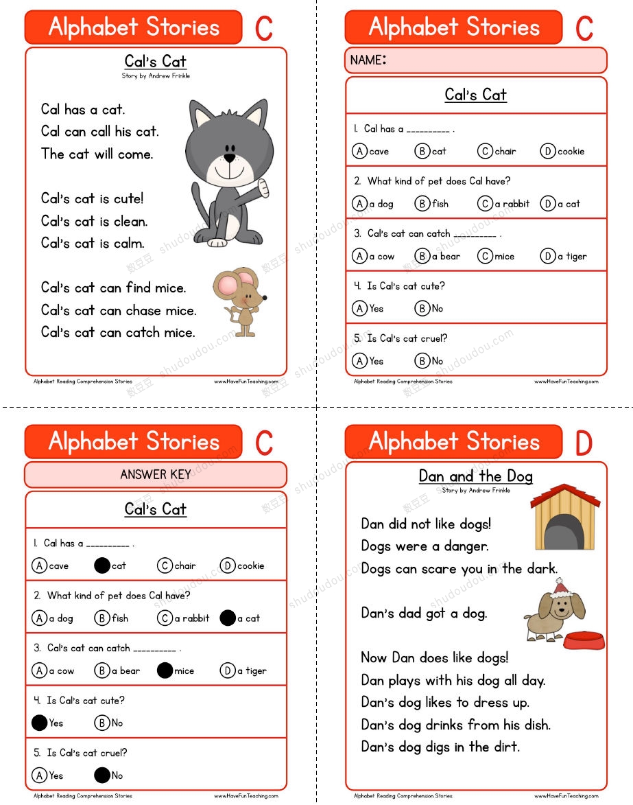 非常火爆的美国阅读题卡《Have Fun Teaching》622页分级阅读练习纸，从字母开始一路升级