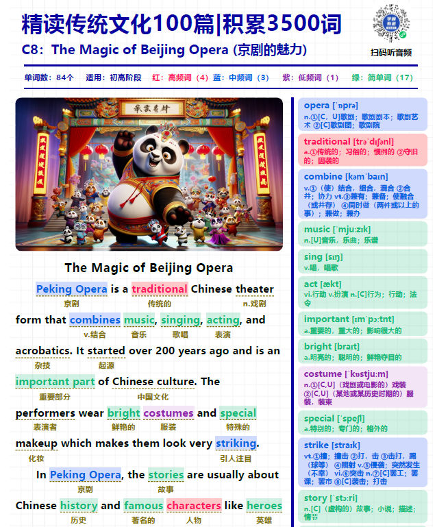 英文版中国传统文化短文精读积累3500单词 PDF+音频+单词默写卡